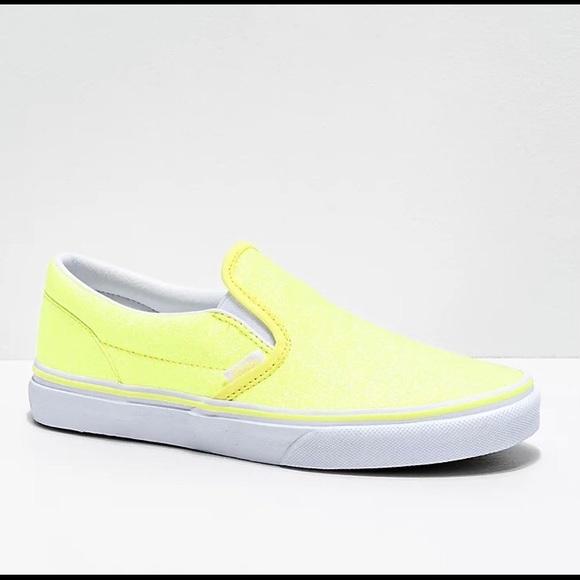 Vans Shoes - Vans Slip-On Glitter Neon Yellow Skate Shoes